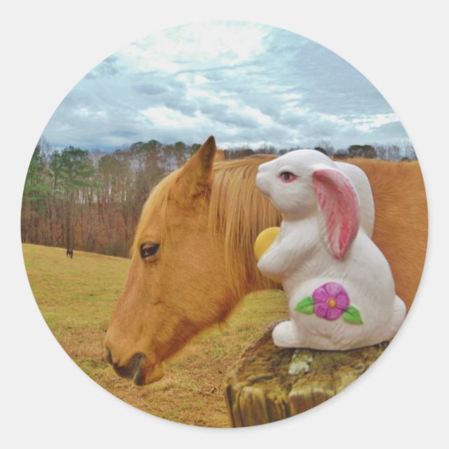 Yellow Horse, Spring Rabbit Classic Round Sticker (Front)