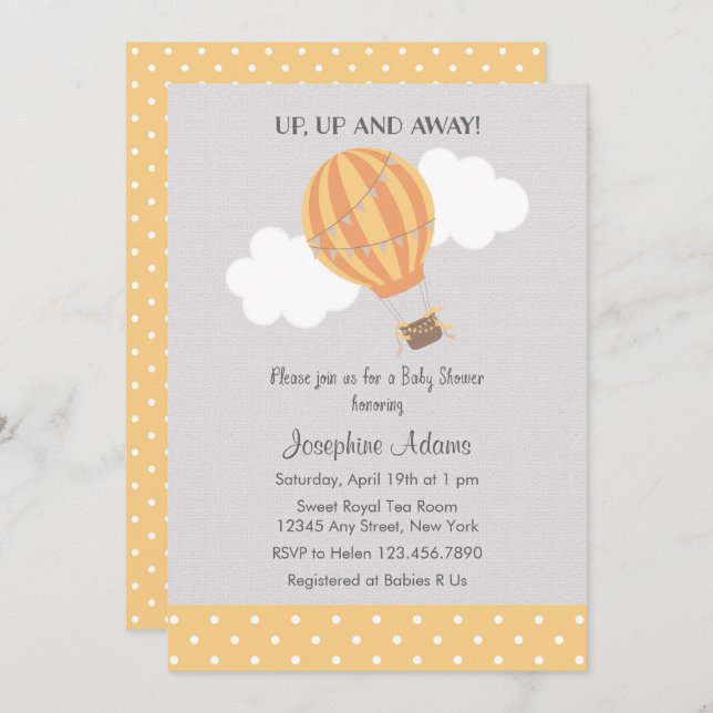 Yellow Hot Air Balloon Baby Shower Invitation (Front/Back)