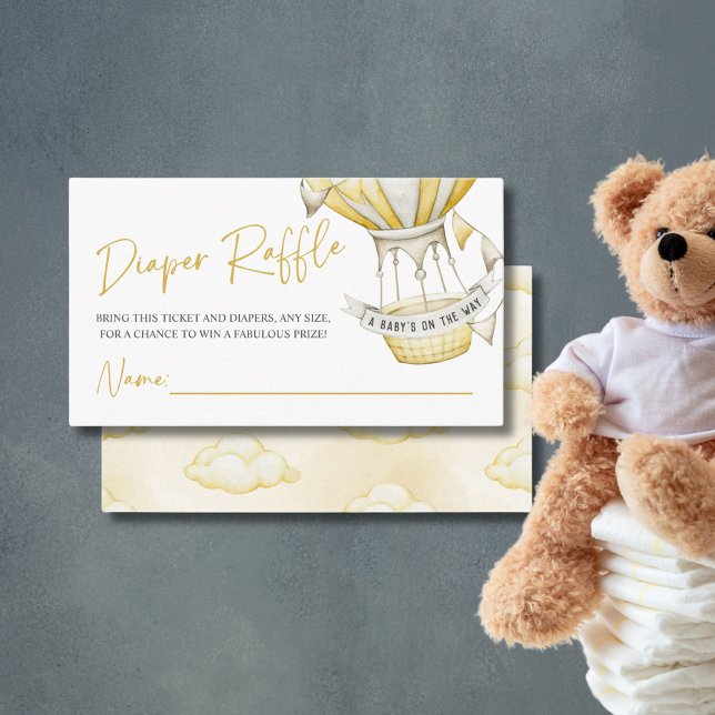 Yellow Hot Air Balloon Diaper Raffle Baby Shower Enclosure Card (Creator Uploaded)