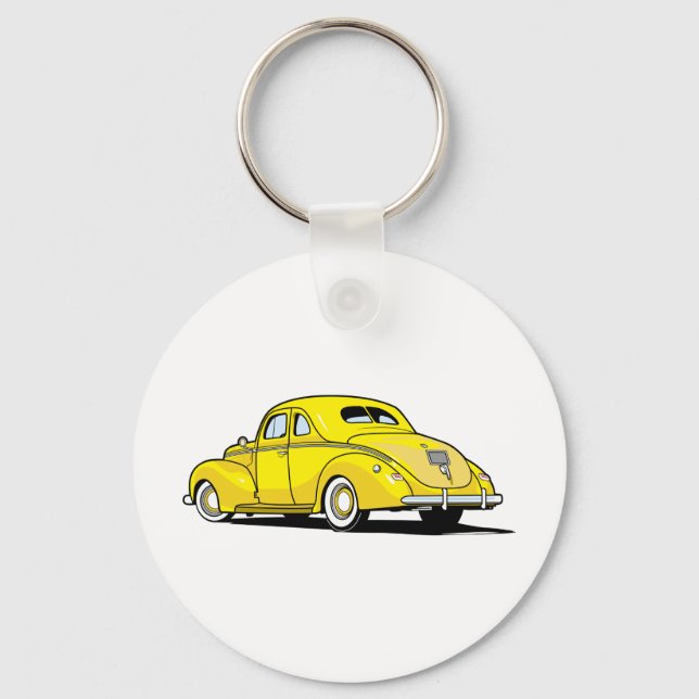 Yellow Hot Rod Coupe Key Ring (Front)