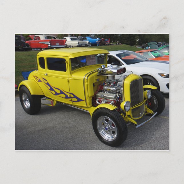 Yellow Hot Rod Postcard (Front)