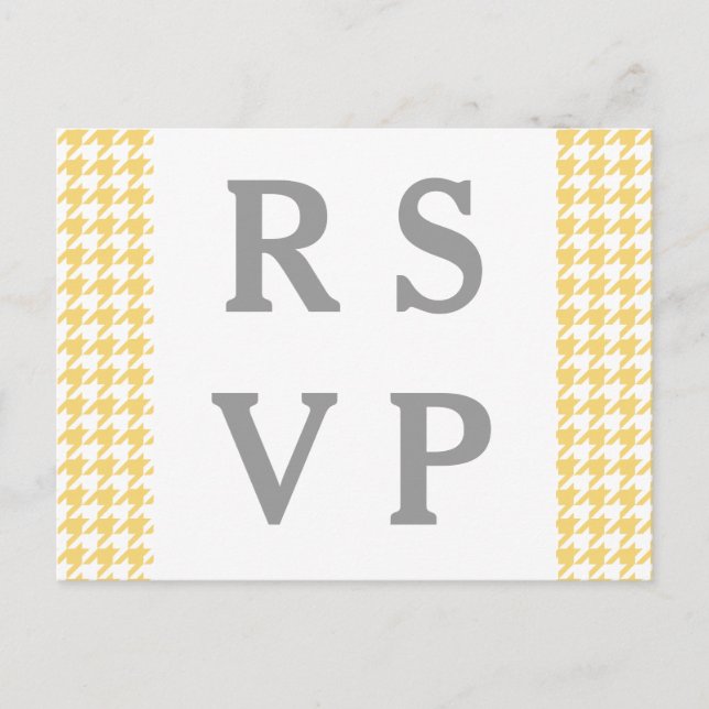 Yellow Houndstooth Wedding RSVP Postcard (Front)