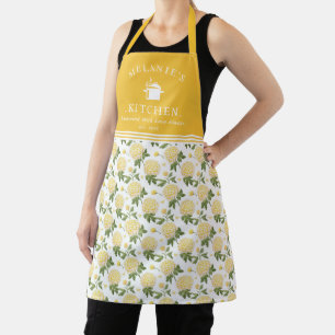 Yellow Hydragea Floral Personalised Kitchen Apron