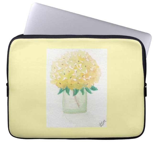 Yellow Hydrangea Laptop Sleeve (Front)