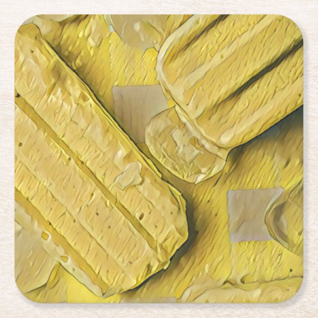 Yellow ice cream cone popsicle square paper coaster (Front)