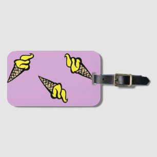 Yellow ice cream on purple luggage tag