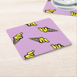 Yellow ice cream on purple square paper coaster