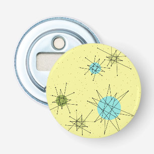 Yellow Iconic Atomic Starbursts Pattern Button Bot Bottle Opener