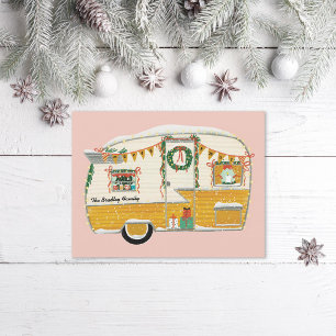 Yellow Illustrated Vintage Trailer  Holiday Postcard