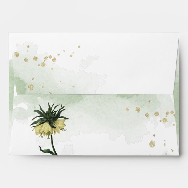 yellow imperial crown flower green wedding envelope (Back (Top Flap))