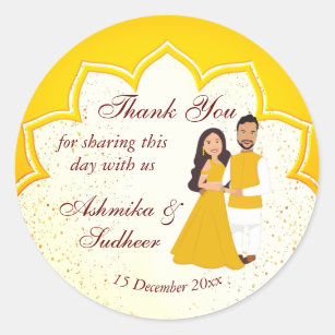 Yellow Indian border for joint haldi thank you Classic Round Sticker