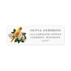 Yellow Indian Ringneck Parakeet Floral Return Address Label