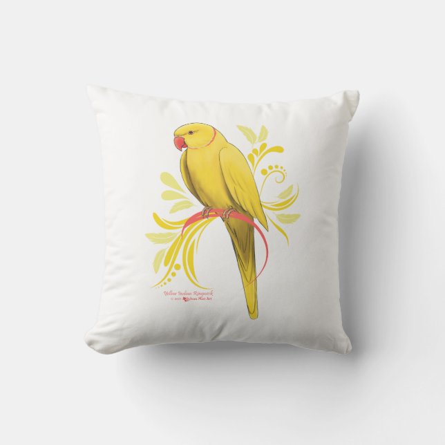Yellow Indian Ringneck Parrot Cushion (Front)