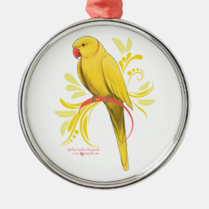 Yellow Indian Ringneck Parrot Metal Ornament