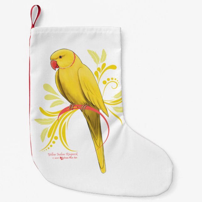 Yellow Indian Ringneck Parrot Small Christmas Stocking (Front)