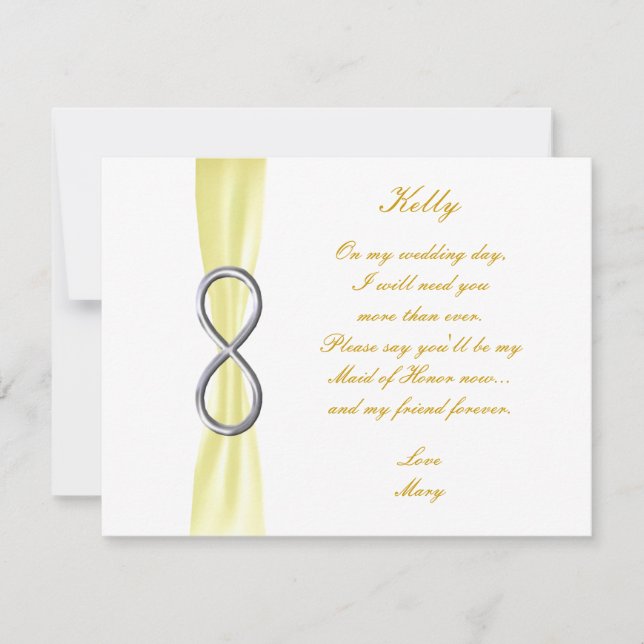 Yellow Infinity Wedding Maid Of Honour Card (Front)