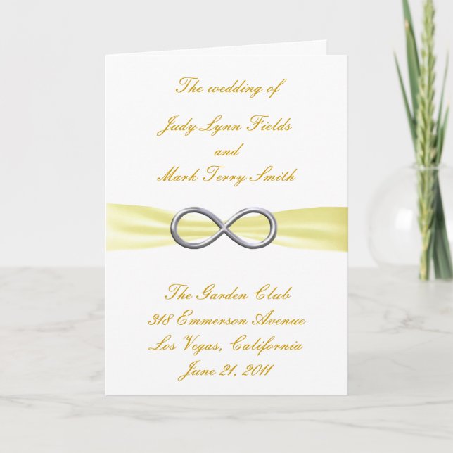 Yellow Infinity Wedding Program Card (Front)