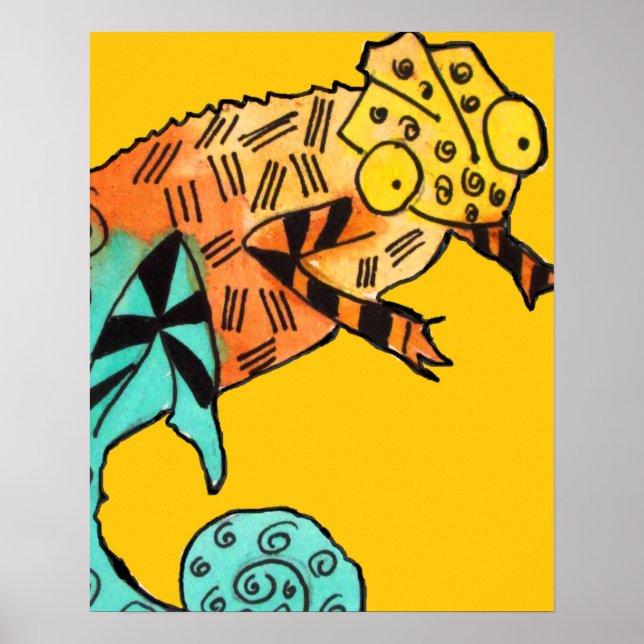 Yellow Ink Chameleon reptile kid's poster (Front)