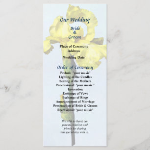 Yellow Iris and Bud Wedding Program