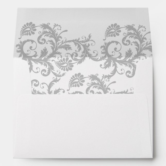 Yellow Iris and Grey Damask Wedding Envelopes (Back (Bottom))