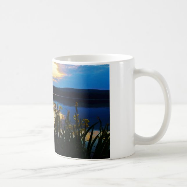 Yellow Iris at Lake Arrowhead shore Coffee Mug (Right)