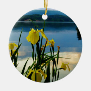 Yellow Iris at Lake Shore Ceramic Ornament