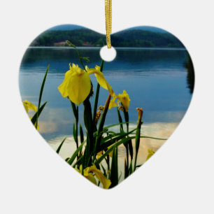 Yellow Iris at Lake Shore Ceramic Tree Decoration