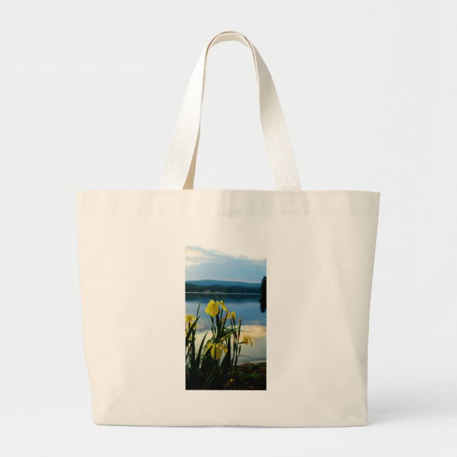 Yellow Iris at Lake Shore Large Tote Bag (Front)