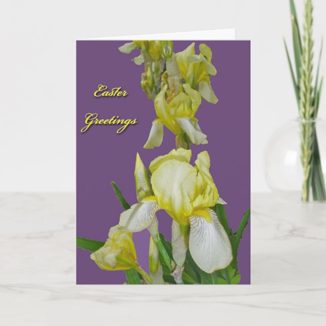 Yellow Iris Easter Greetings Card (Front)