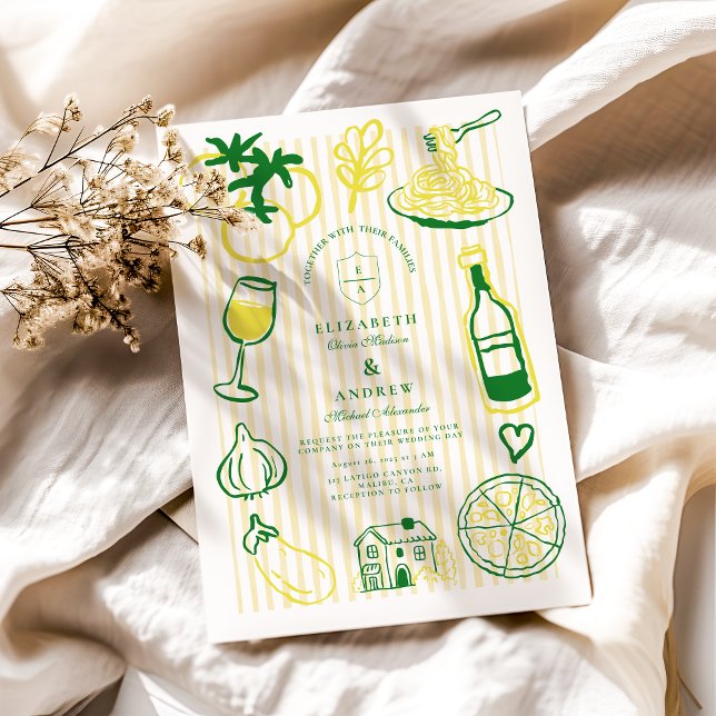 Yellow Italian Wedding Sketch Invitation (Creator Uploaded)