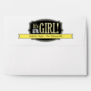 Yellow It's a Girl Due Date Baby Shower Envelopes