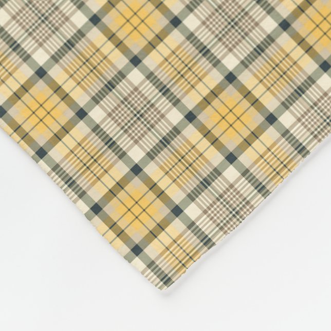 Yellow, Ivory and Black Plaid Fleece Blanket (Corner)