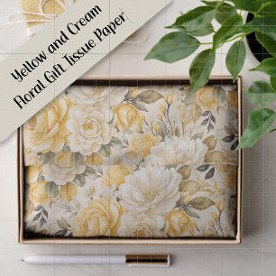 Yellow Ivory Floral Rose Watercolor Gift Tissue Paper