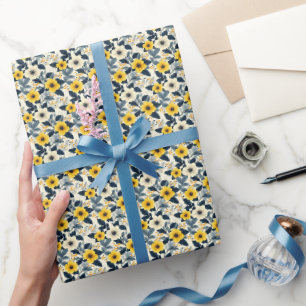 Yellow & Ivory Flowers on Ivory  Wrapping Paper