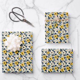 Yellow & Ivory Flowers on Ivory Wrapping Paper Sheet