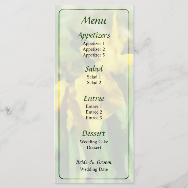 Yellow Japanese Irises Wedding Menu (Front)