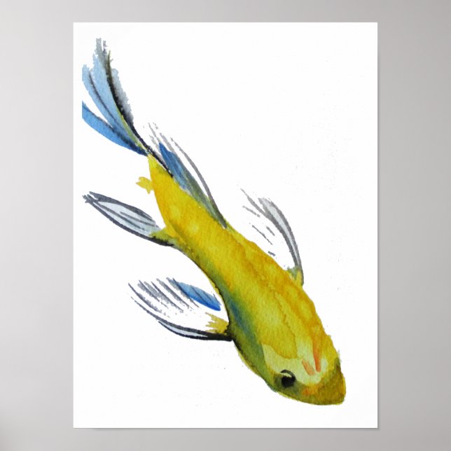 Yellow Japanese Koi watercolour Poster (Front)