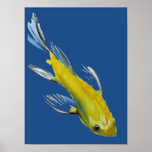 Yellow Japanese Koi watercolour Poster
