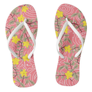 Yellow Jasmine Flower on Coral Thongs