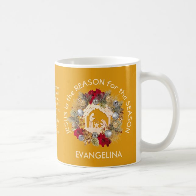 Yellow JESUS IS THE REASON Christmas Coffee Mug (Right)