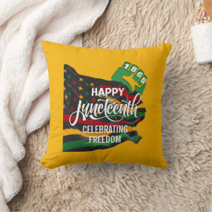 Yellow JUNETEENTH African American Flag Cushion
