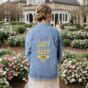 Yellow Just Keep Jesus First Denim Jacket