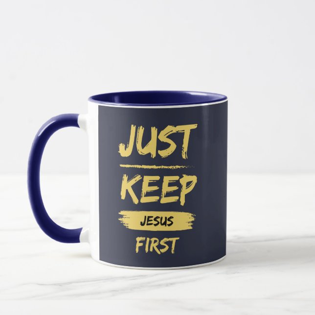 Yellow Just Keep Jesus First Mug (Left)