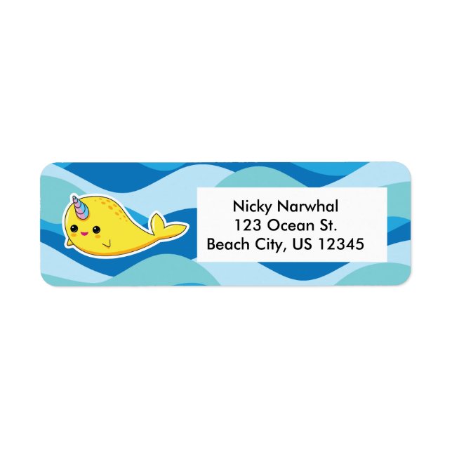 Yellow Kawaii Narwhal Address Labels (Front)