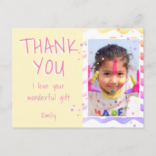 Yellow Kids Photo Girl Birthday Thank you Postcard