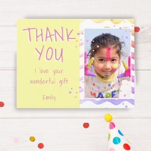 Yellow Kids Photo Girl Birthday Thank you Postcard