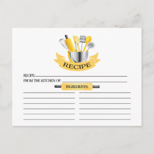 Yellow Kitchen Tools Bridal Shower Recipe Cards