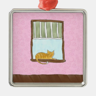 Yellow Kitty in a Window Ornament