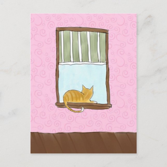 Yellow Kitty in a Window Postcard (Front)