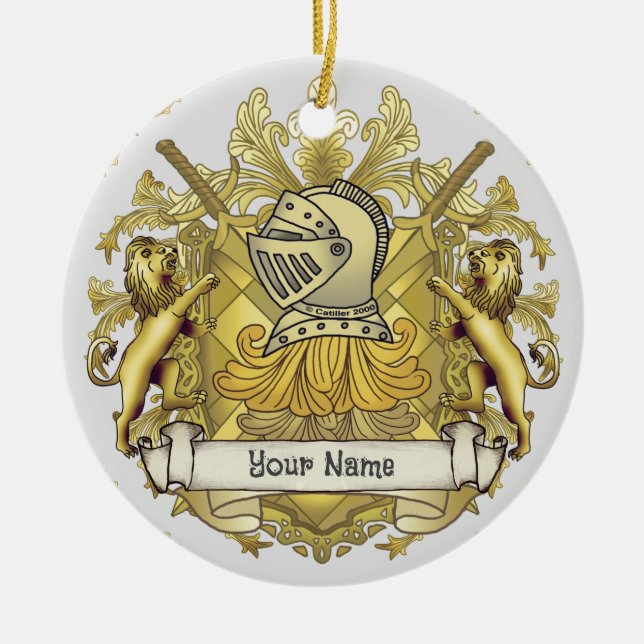 Yellow Knight Family Crest  Surname Ceramic Ornament (Front)
